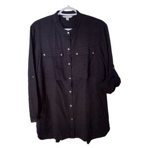 Collarless LL Bean‎ Signature Collection Women's Size 12 Black Button Up Shirt